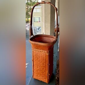 Handcrafted Brown Woven Wicker Basket or Vase